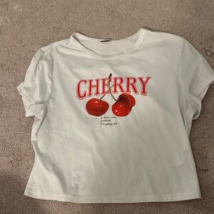 SHEIN White Cherry Print Long Sleeve Tee
